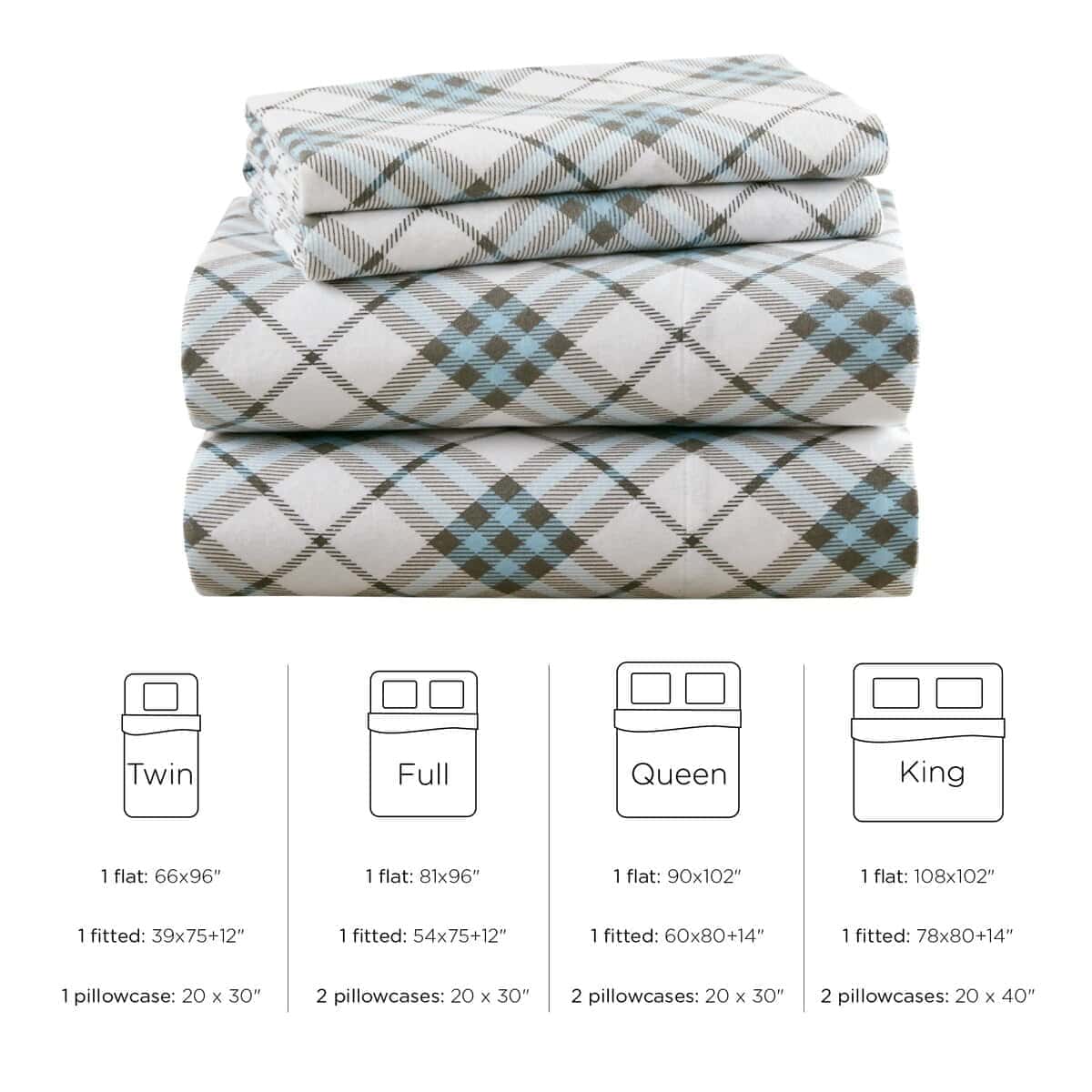 Juego de Sábanas de Franela Codi Queen -Azul a Cuadros - Imagen 9