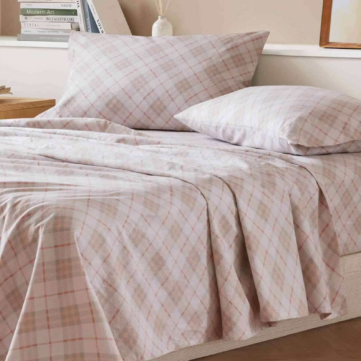 Juego de Sábanas de Franela Codi Tamaño -Rosa a Cuadros - Imagen 3