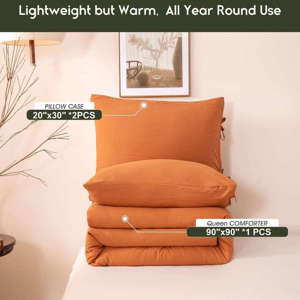 Juego de Edredón Tamaño Queen en Color Naranja Quemado, - Imagen 7
