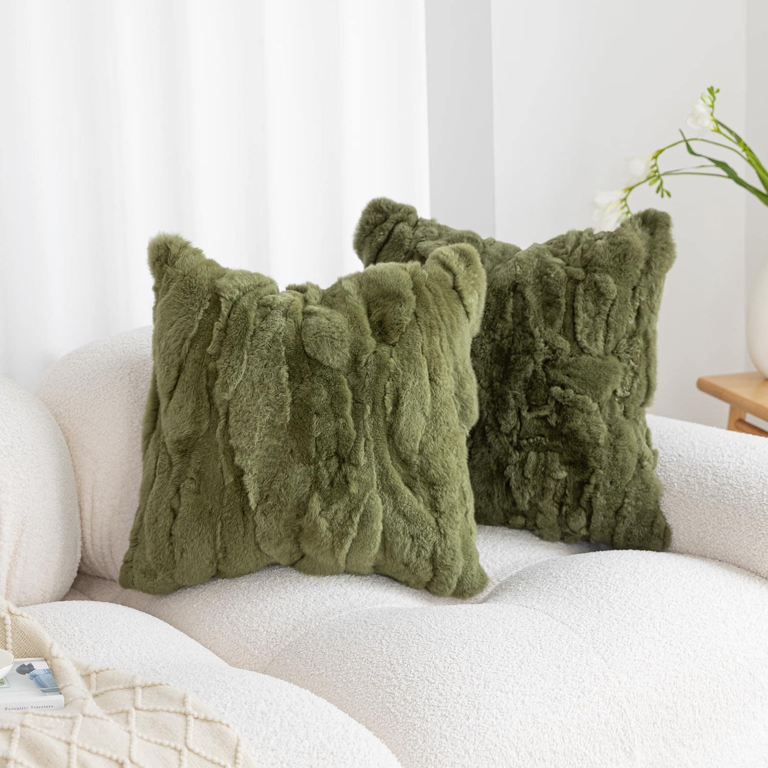 Funda de Almohada de Piel de Conejo Genuina ROSE FEATHER