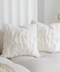 Funda de Cojín de Piel de Conejo Genuino ROSE FEATHER 18x18