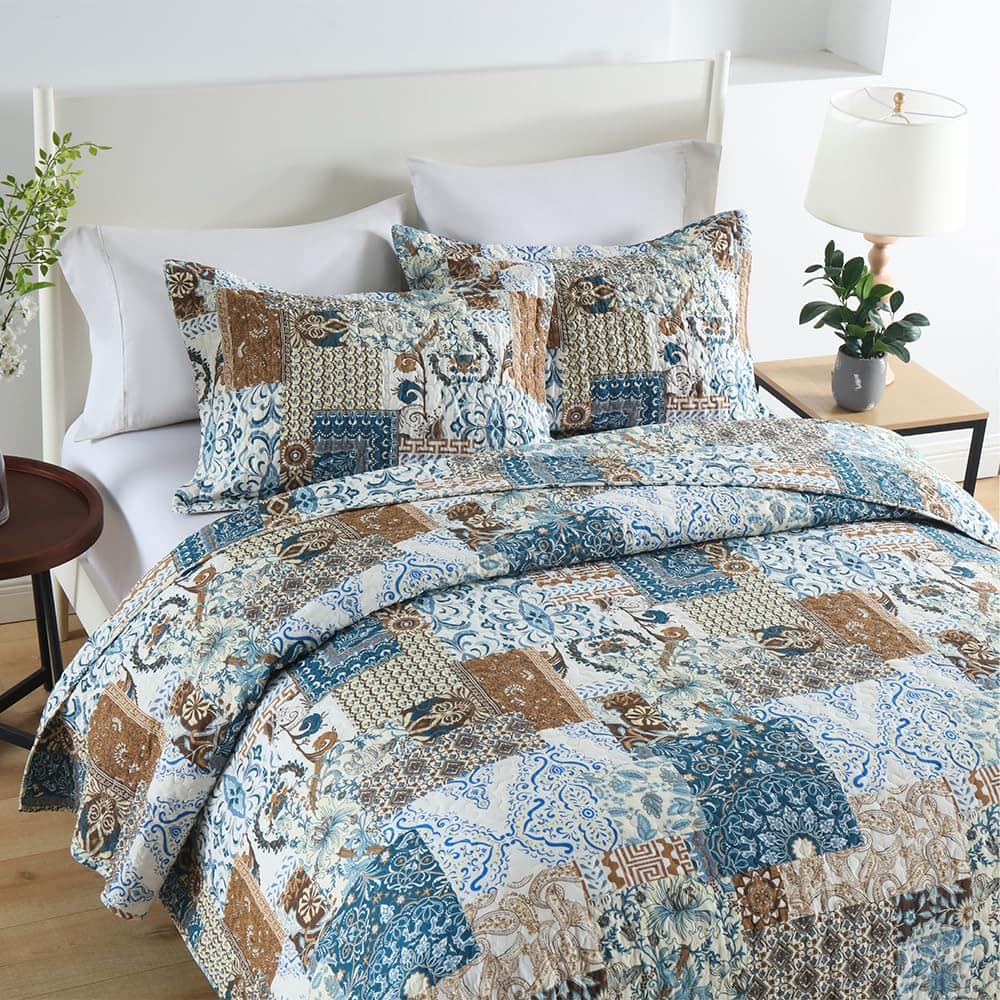 Colcha de cama de algodón ENASAL Juego de -Azul Rústico Flor - Imagen 5