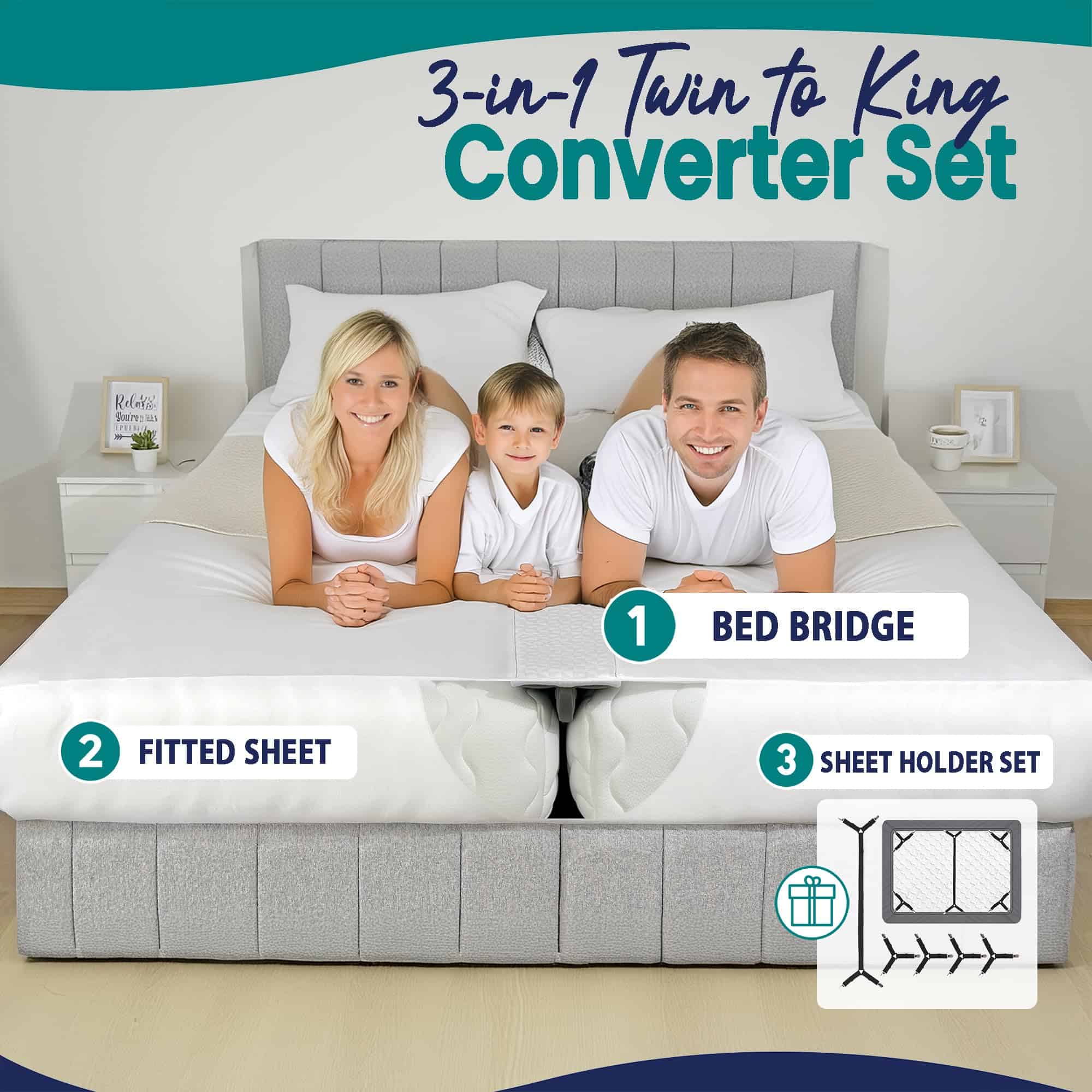 Kit conversor de sábana ajustable EPHEDORA 3-en-1 con - Imagen 3