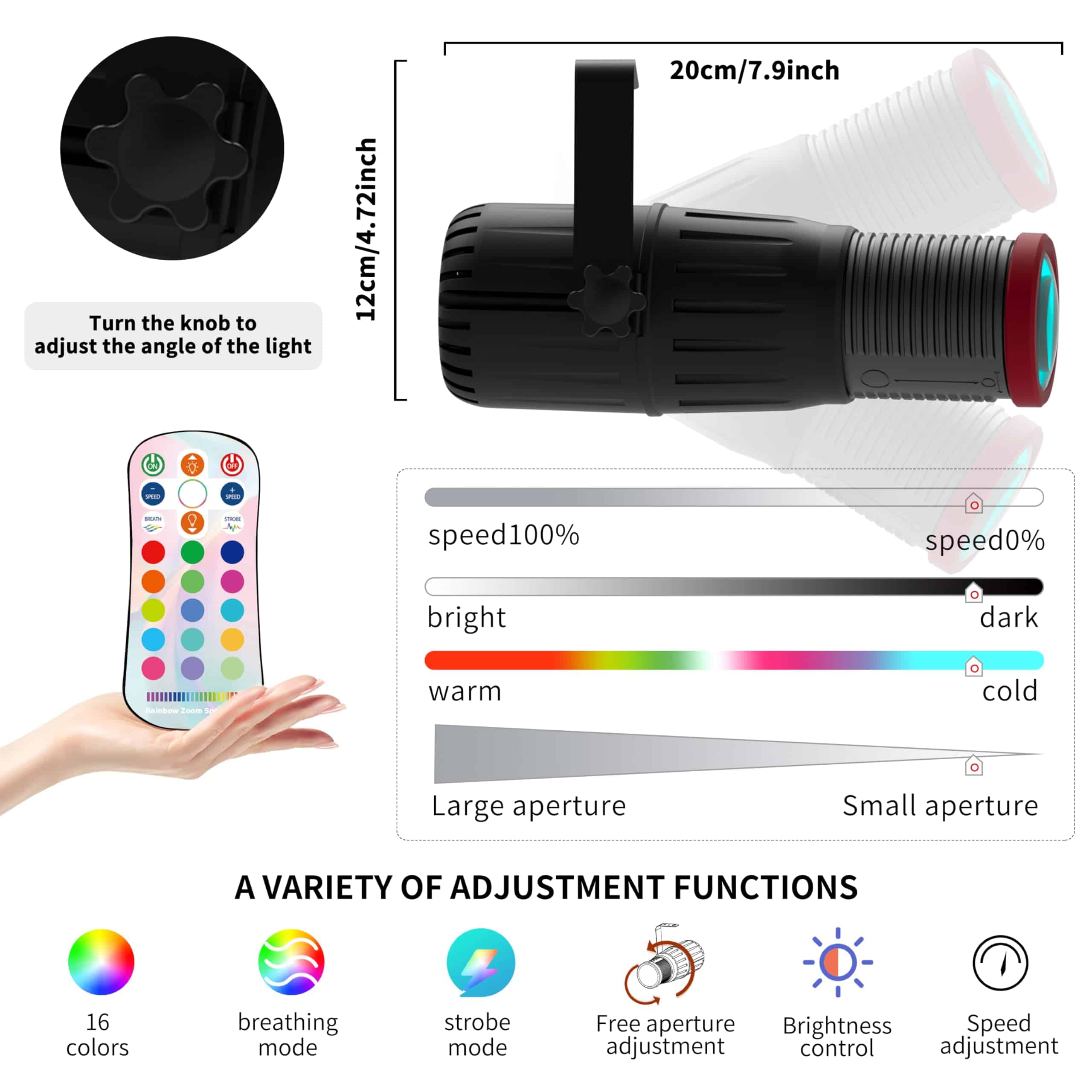 Foco Pinspot con Control Remoto, 18W de Enfoque Manual, - Imagen 5