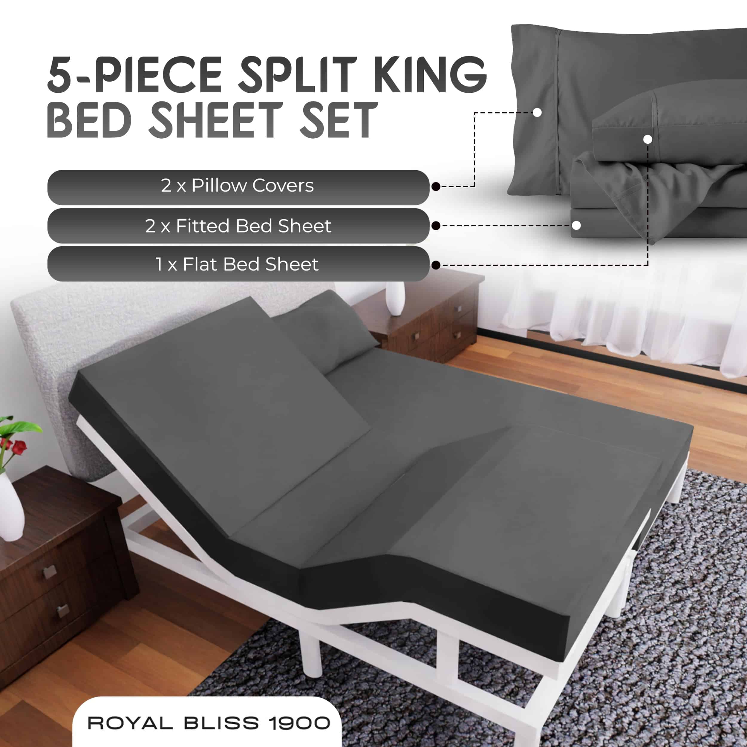 Juego de sábanas divididas Royal Bliss 1900 Split King para - Imagen 5