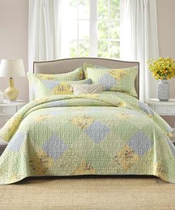 Colcha tamaño King con diseño floral verde - Juego de