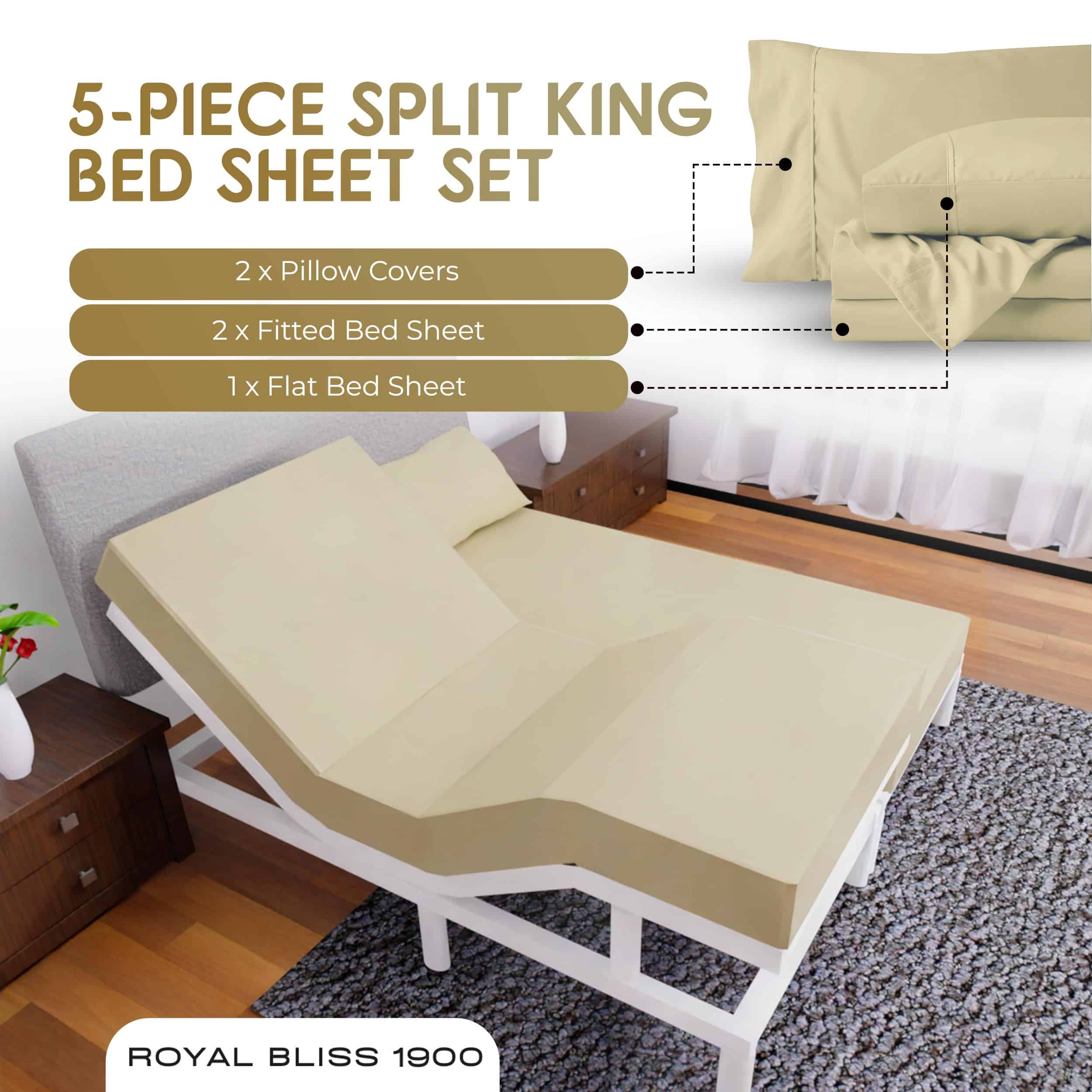 Juego de Sabanas Royal Bliss 1900 Split King para Cama - Imagen 5