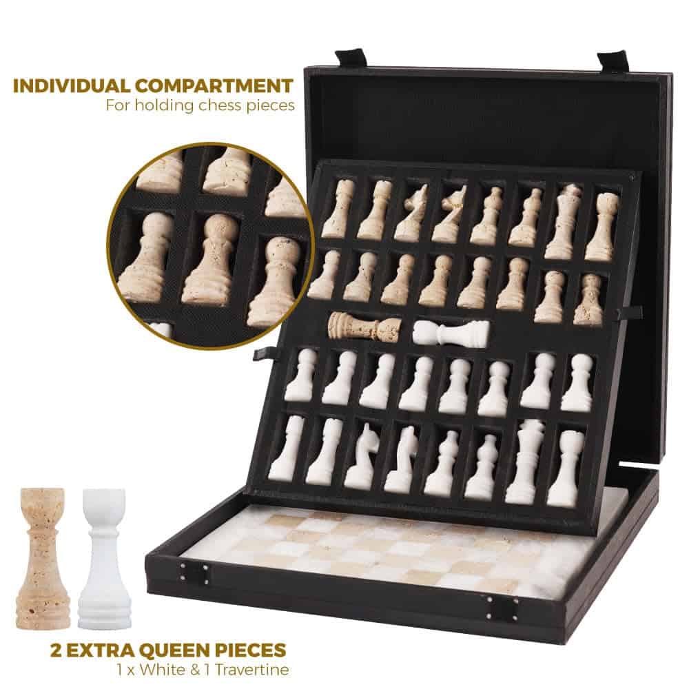 Juego de ajedrez de mármol travertino SPESHSTONES 12'' - Imagen 4
