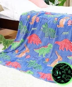 Manta de dinosaurio tamaño gemelo que brilla en la