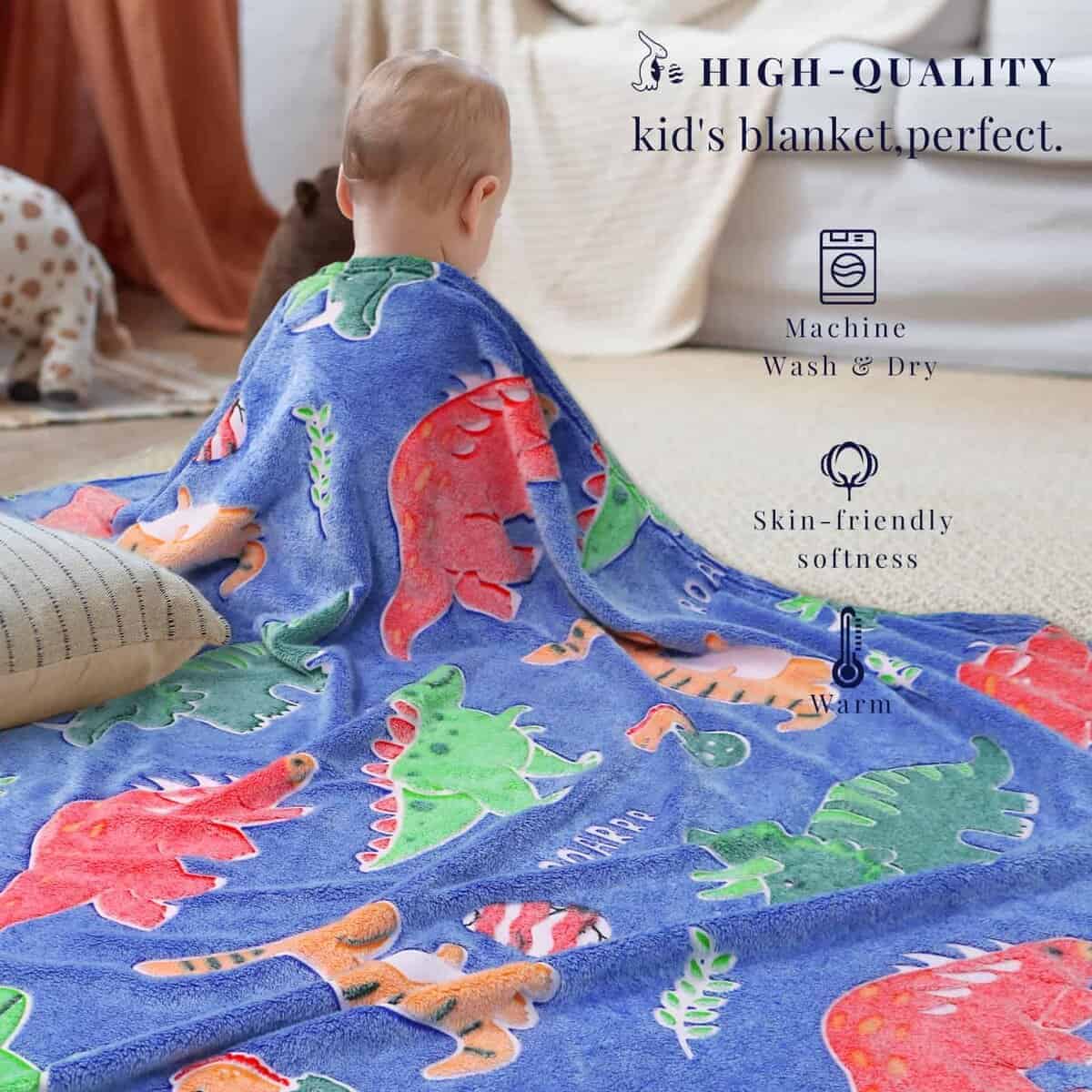 Manta de dinosaurio tamaño gemelo que brilla en la - Imagen 4