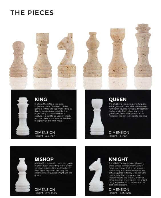 Juego de ajedrez de mármol travertino SPESHSTONES 15'' - Imagen 7