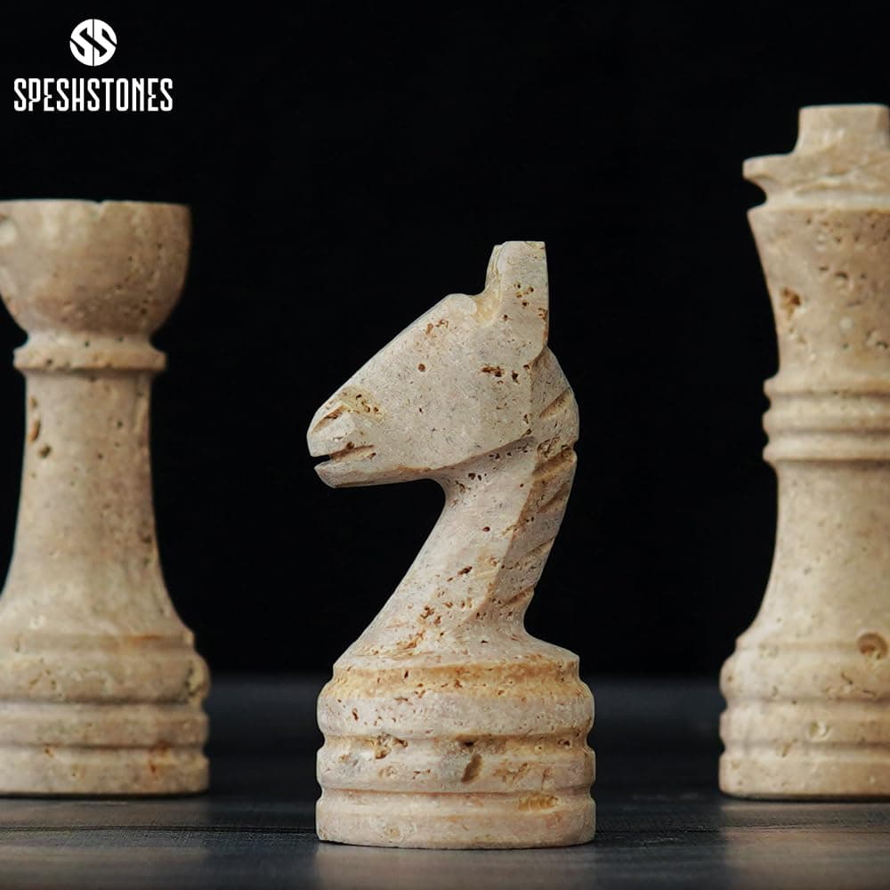 Juego de ajedrez de mármol travertino SPESHSTONES 15'' - Imagen 6