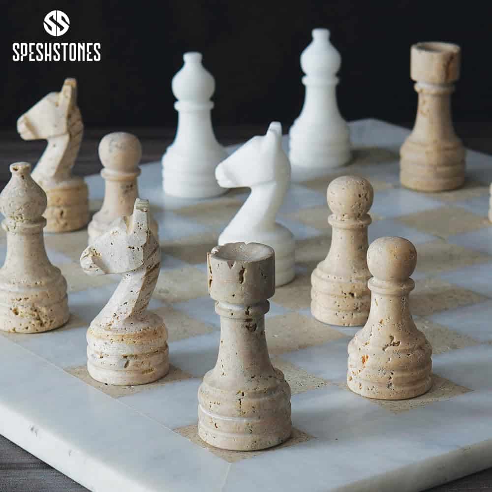 Juego de ajedrez de mármol travertino SPESHSTONES 15'' - Imagen 5