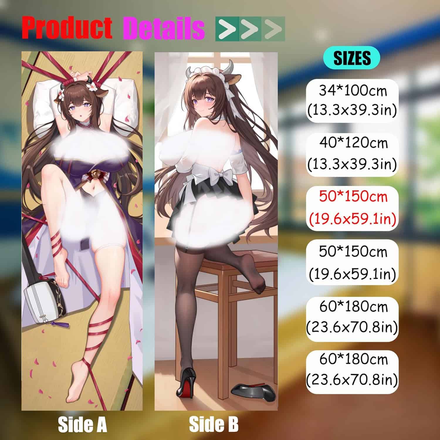 Funda de almohada Dakimakura Anime Azur Lane, 19""x59"", - Imagen 4