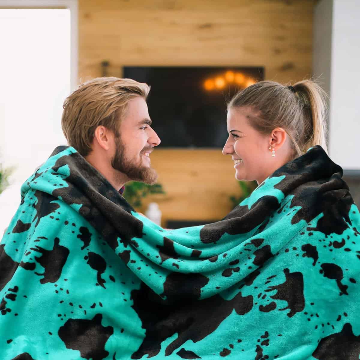 Manta de Vaca Extra Grande Azul Teal Manta de Tirar Tamaño - Imagen 3