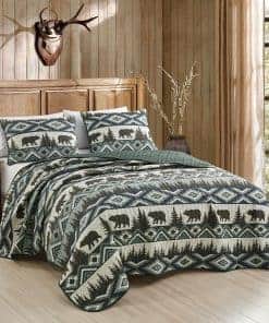 Colcha de Cabaña de Troncos con Oso Marrón para Cama King