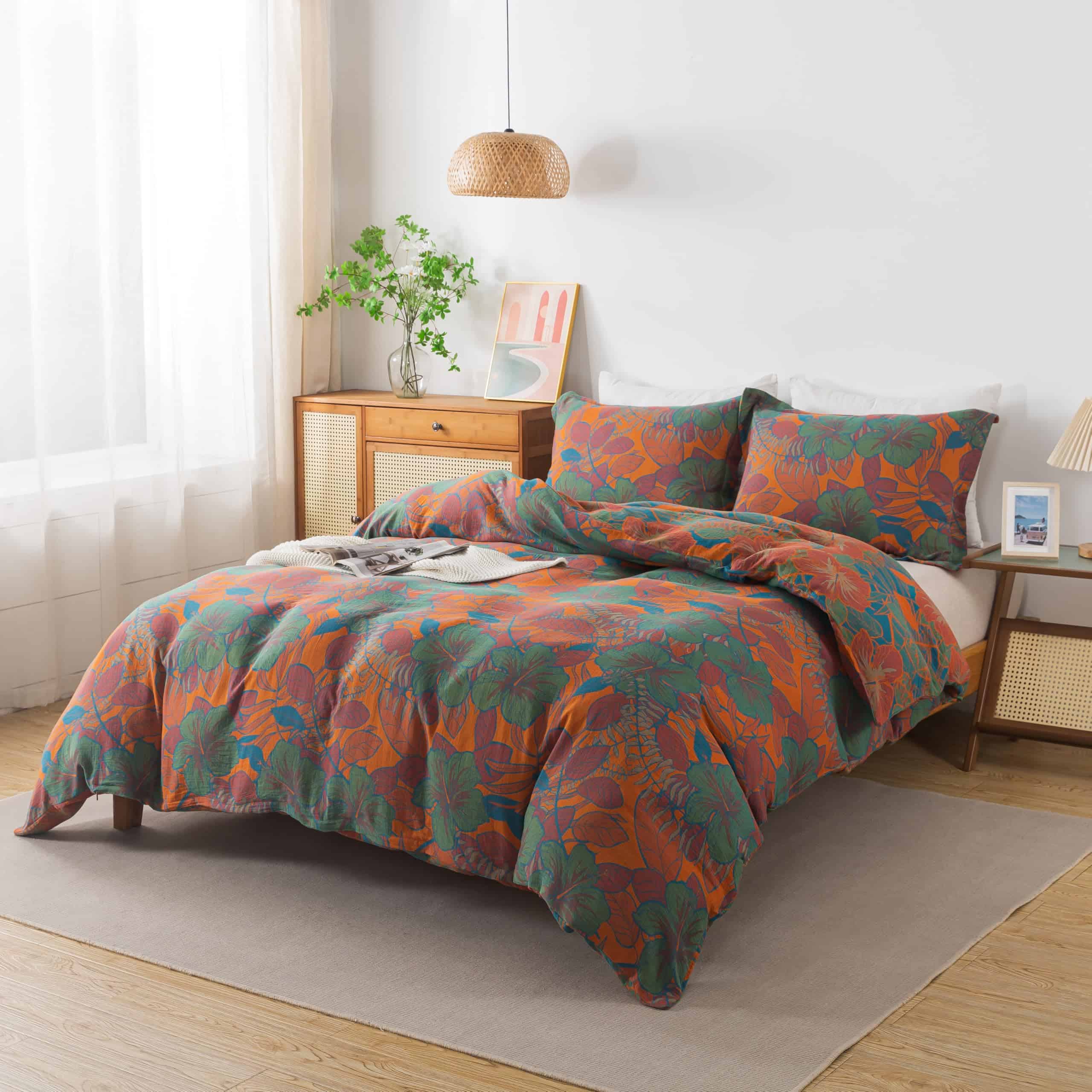 Juego de Ropa de Cama Vintage de Flores y Hojas en Naranja - Imagen 5