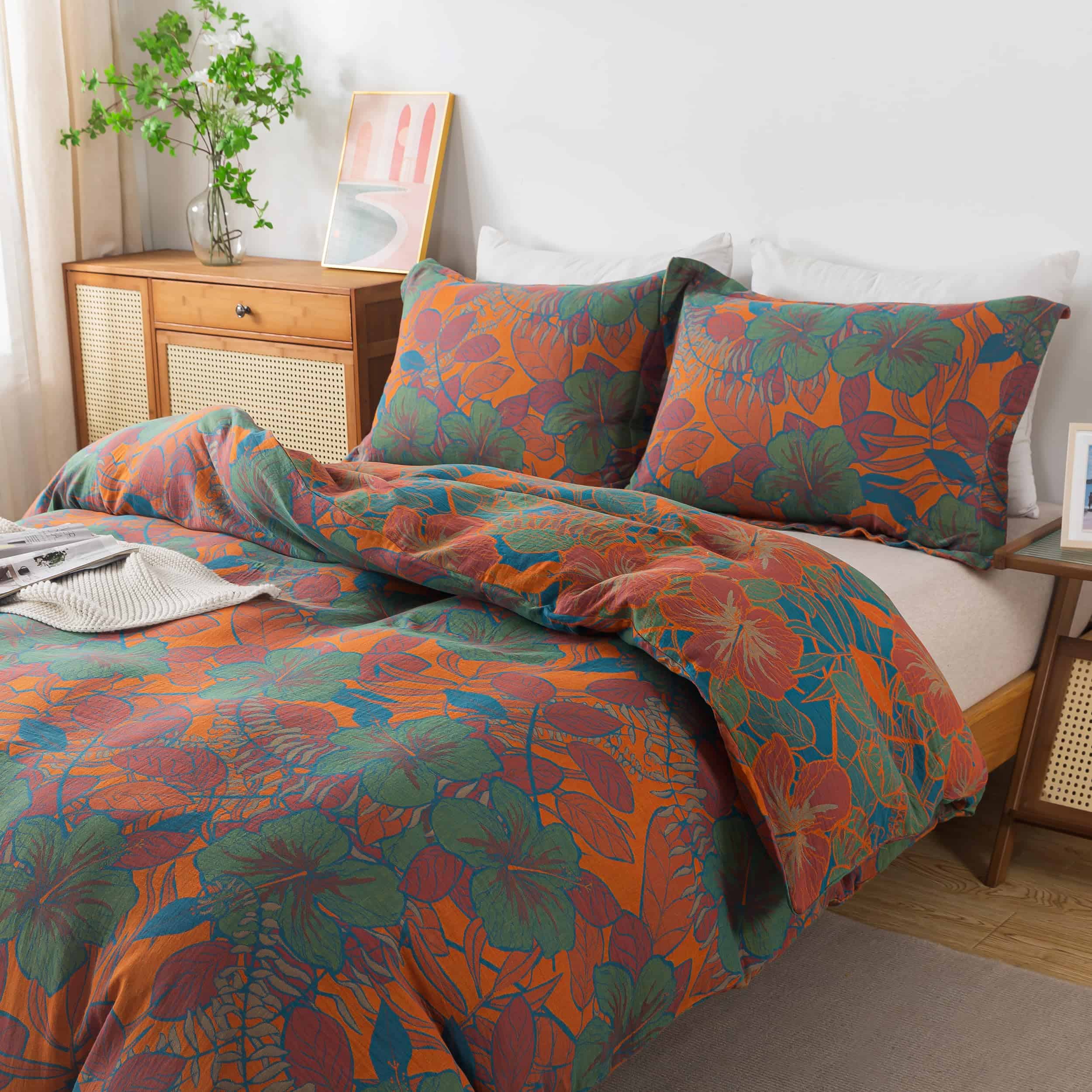 Juego de Ropa de Cama Vintage de Flores y Hojas en Naranja - Imagen 6