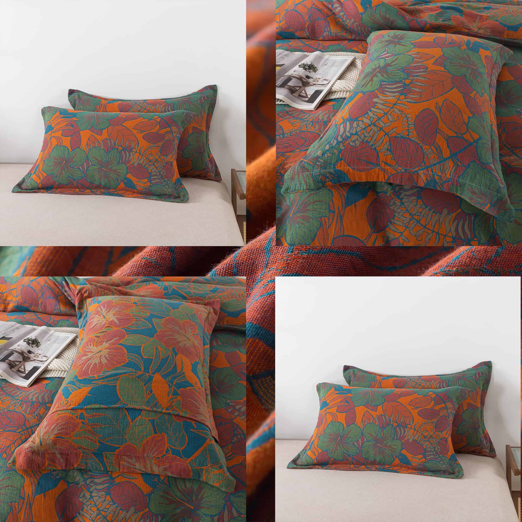 Juego de Ropa de Cama Vintage de Flores y Hojas en Naranja - Imagen 7