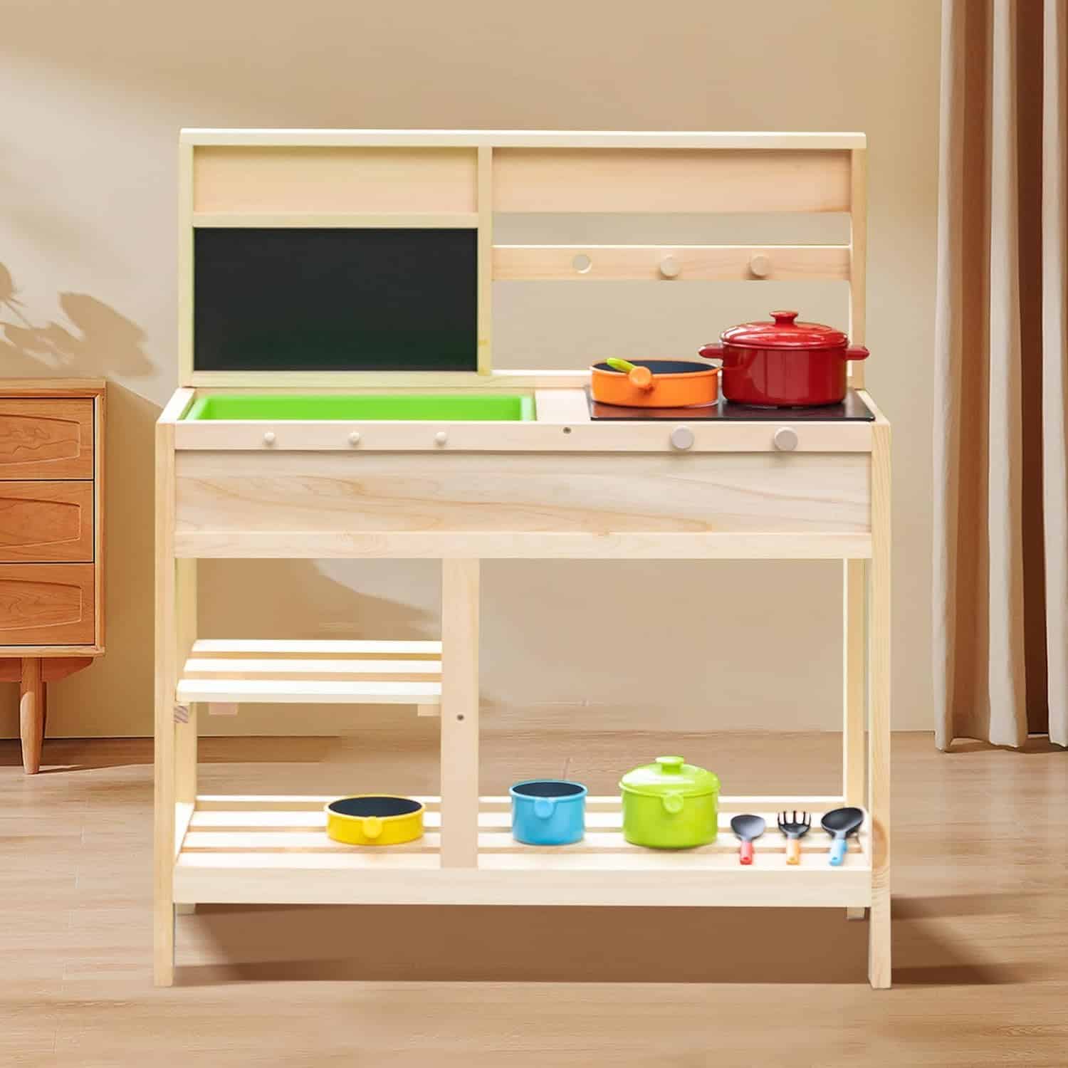 Cocina de barro de madera para niñas y niños de 3-8 años