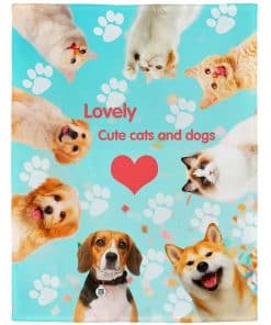 Manta de Lana con Estampado de Gatos y Perros para Sofá