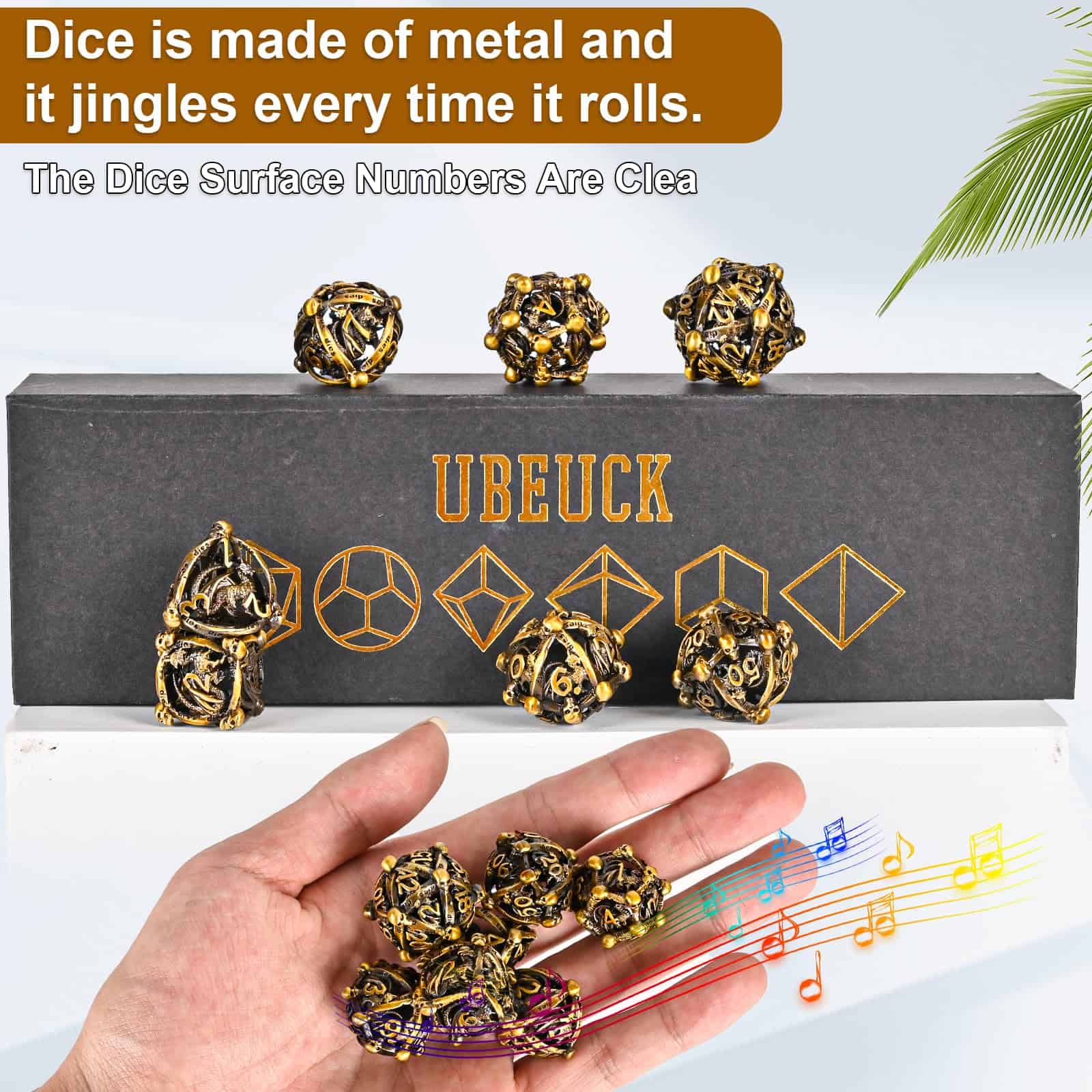 Set de dados de metal DND, UBEUCK 7PCS Dados -Dados dorados - Imagen 7