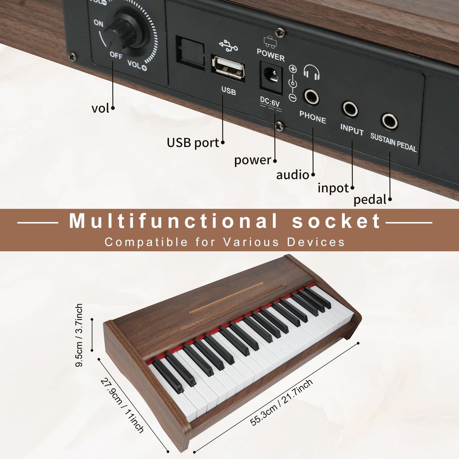 Piano Digital ZYRODIA de 37 Teclas con Pedal de Sustain - Imagen 6