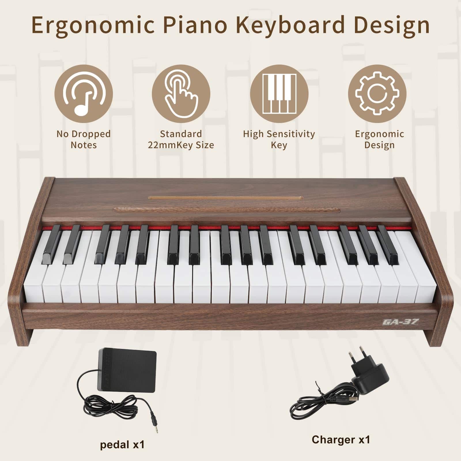 Piano Digital ZYRODIA de 37 Teclas con Pedal de Sustain - Imagen 5