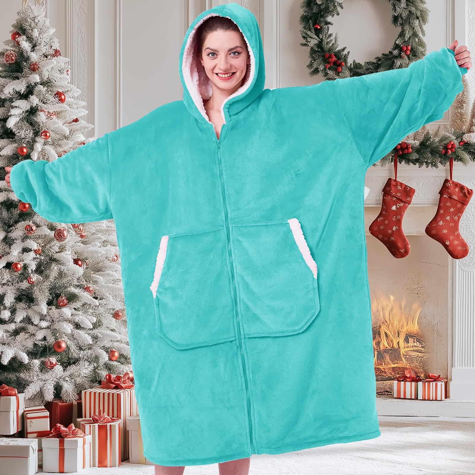 JOYWOO Manta con Capucha de Teal Turquesa de Gran Tamaño,