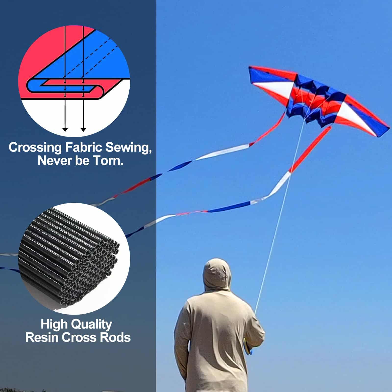 Cometa de Playa para Adultos Grande con -Rojo, Blanco y Azul - Imagen 8
