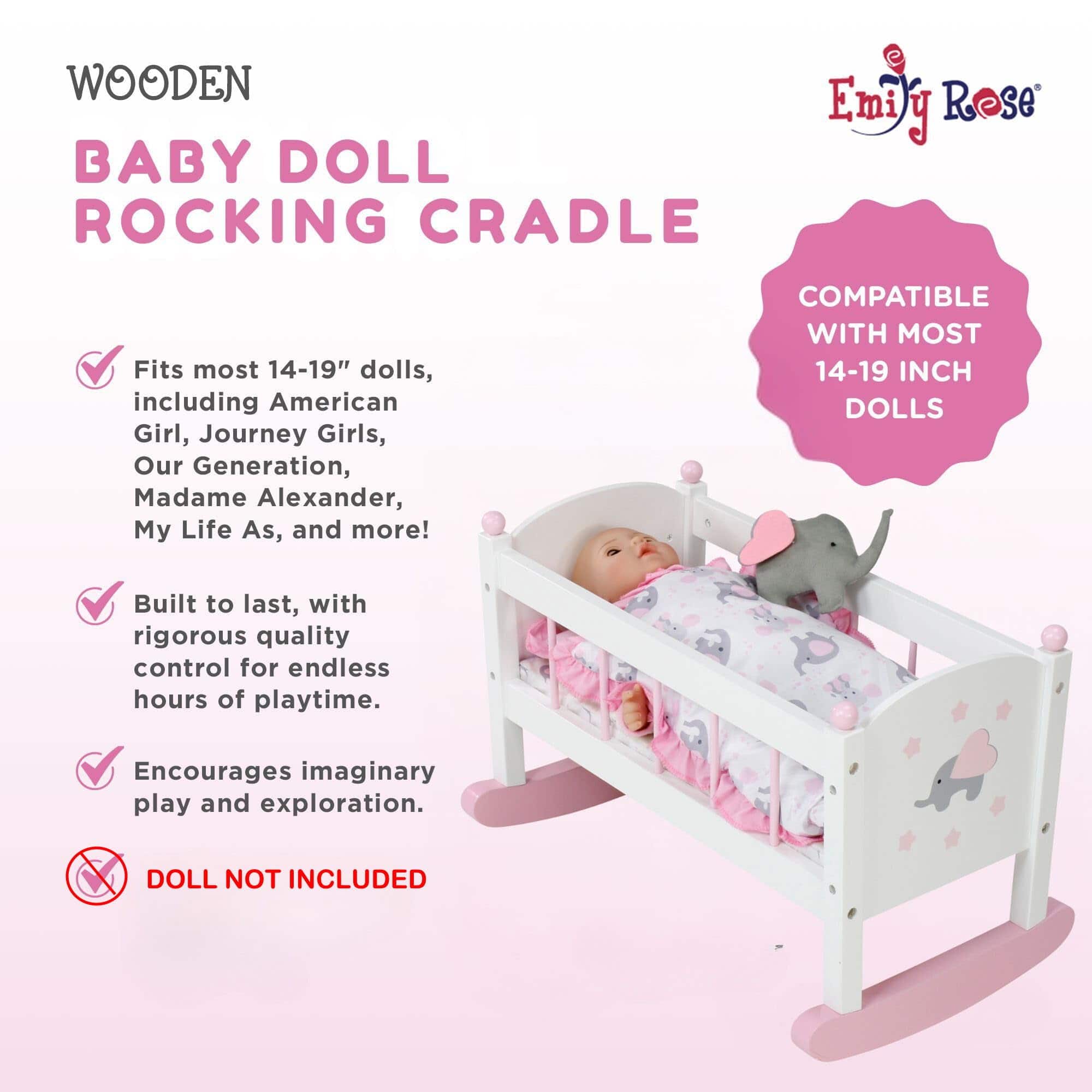 Nueva Cuna Mecedora de Madera para Muñecas Bebé Emily Rose - Imagen 6