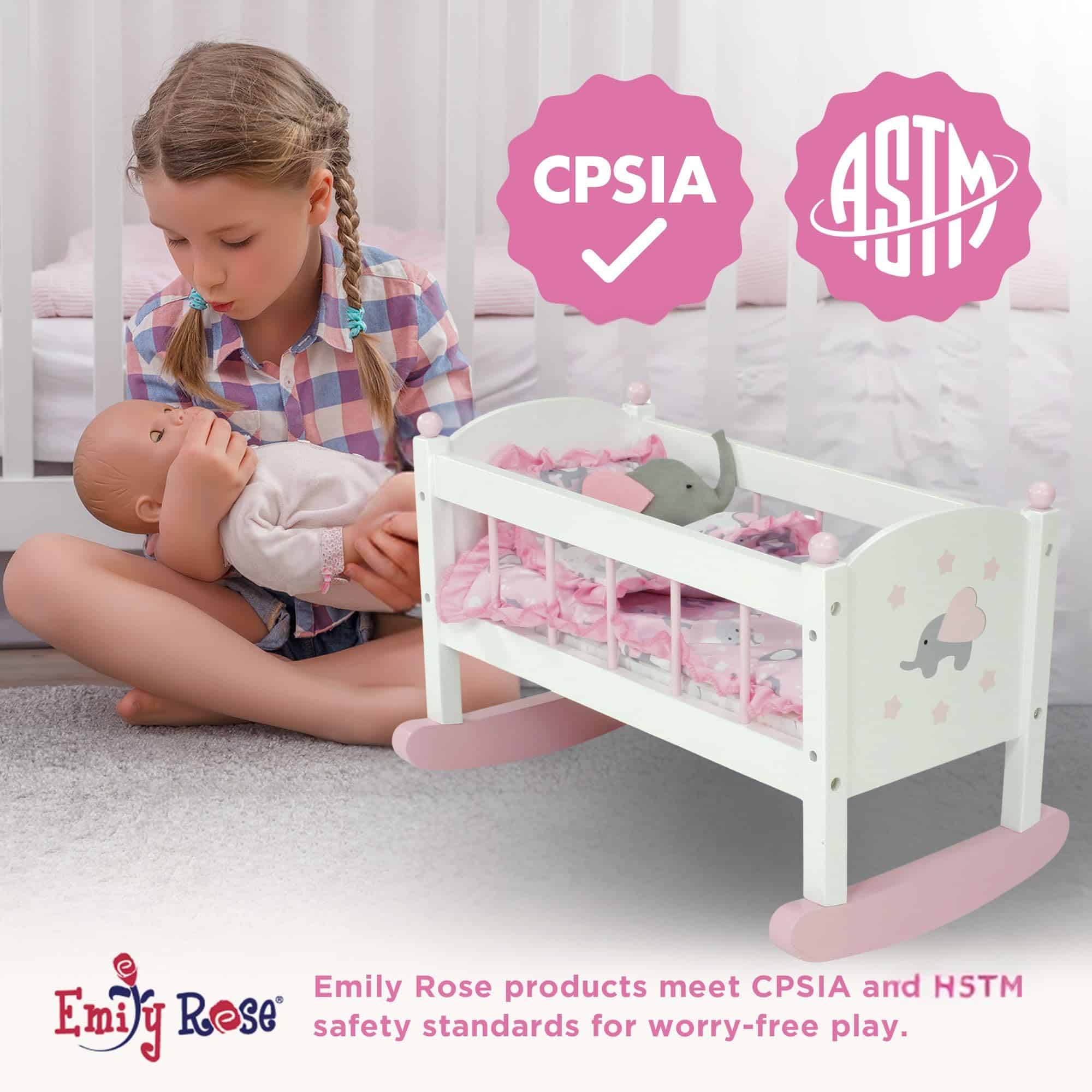 Nueva Cuna Mecedora de Madera para Muñecas Bebé Emily Rose - Imagen 4