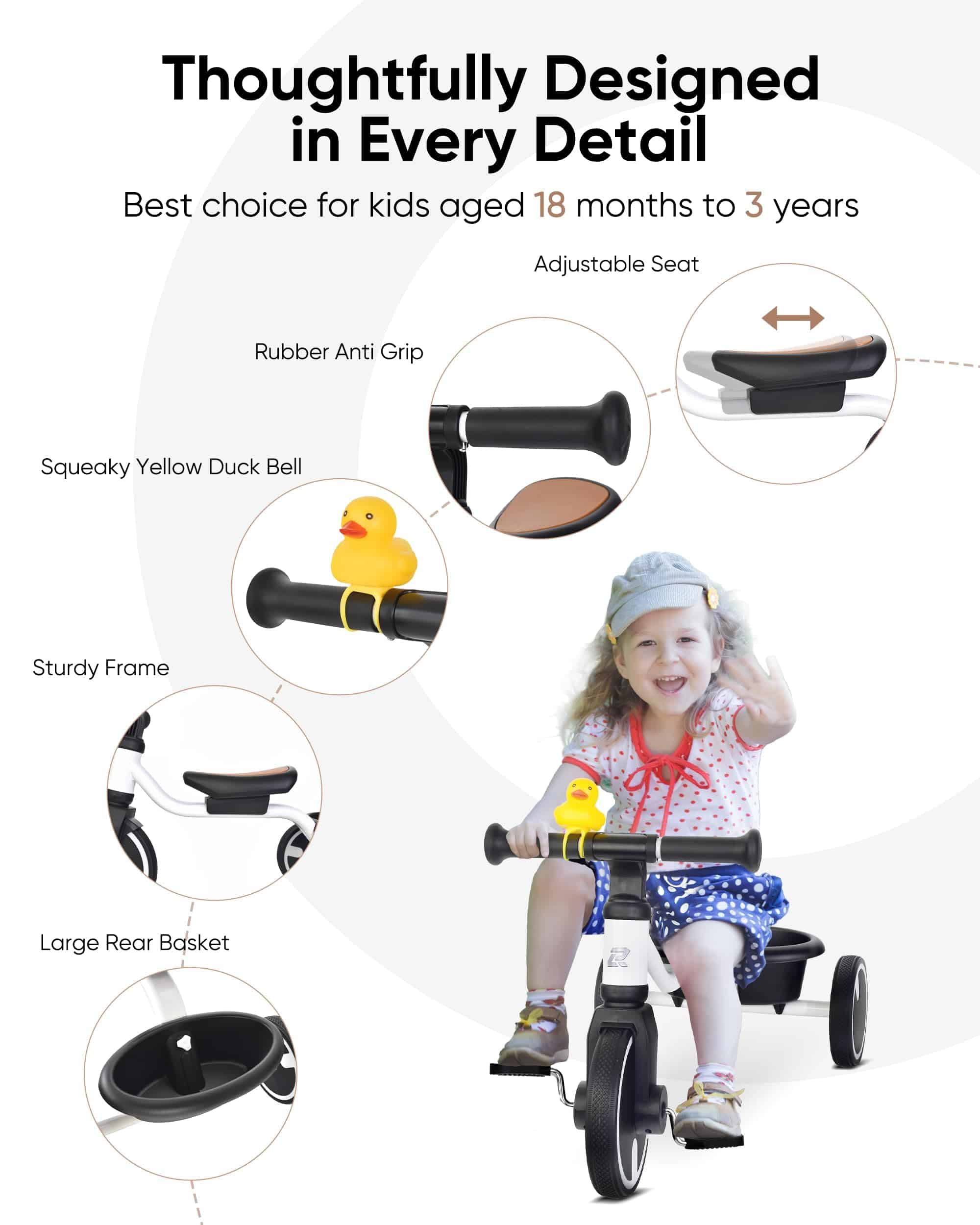 Triciclo RIDYEE para niños pequeños de 1-3 años con - Imagen 3