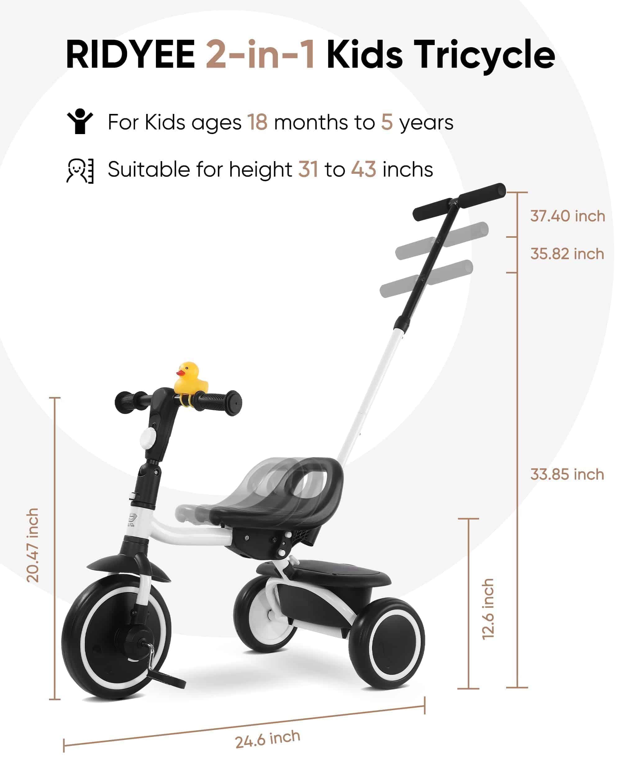 Triciclo para niños de 18 meses a 5 años -Blanco - Imagen 7