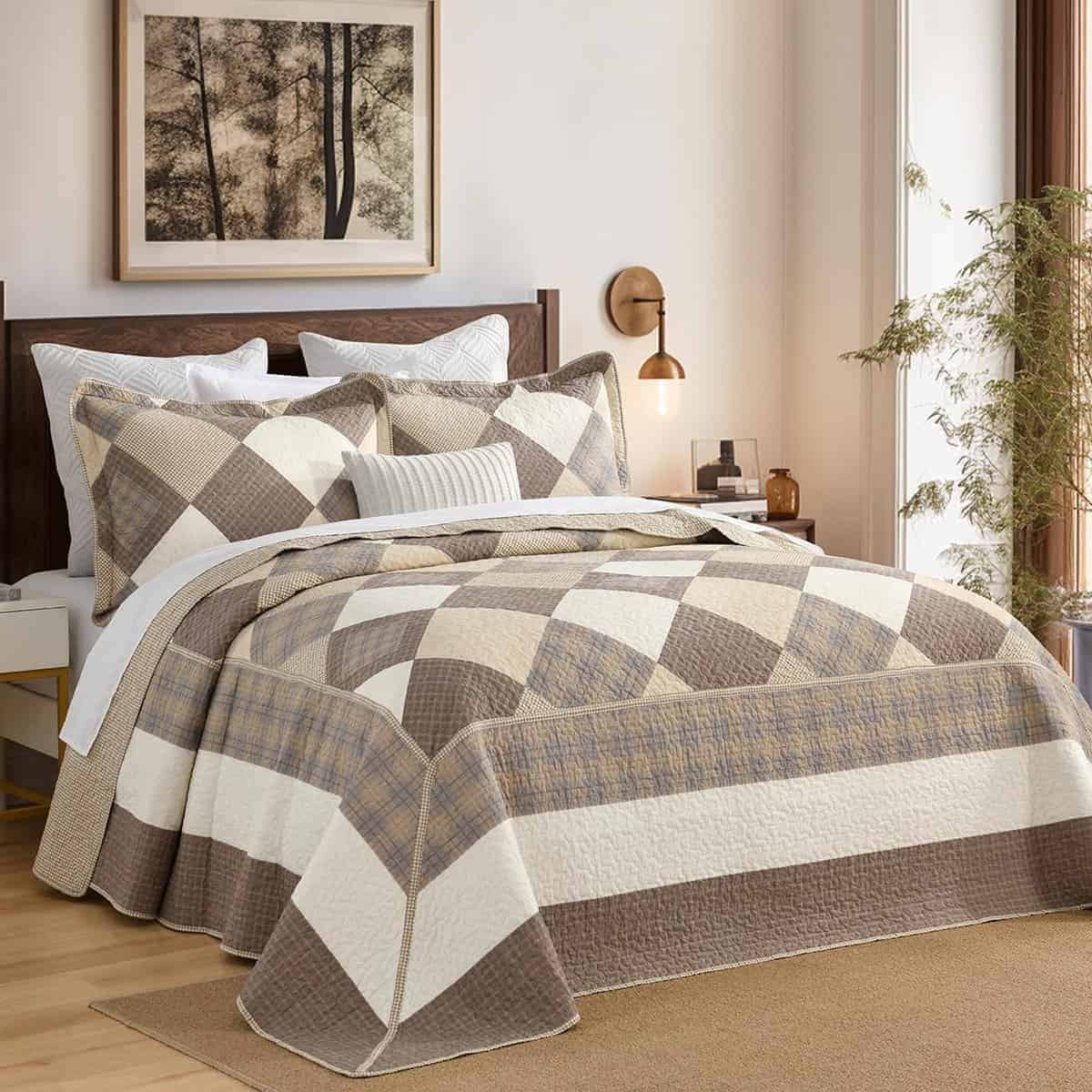 Colcha de cama extragrande FineStichery Queen 120" x 102",