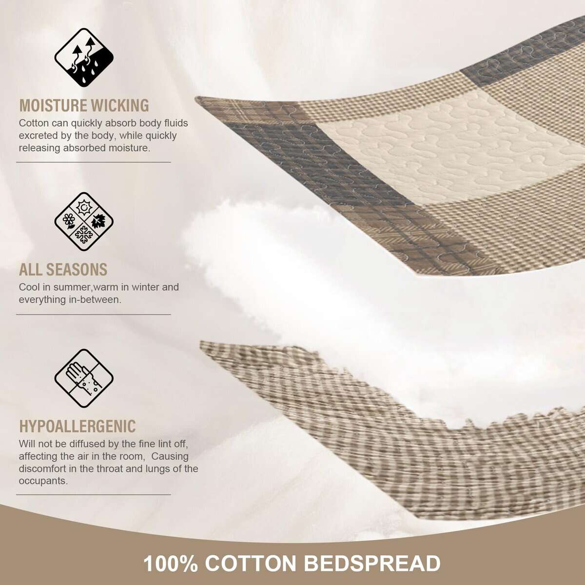 Colcha de cama extragrande FineStichery 120" x 120", 100% - Imagen 5