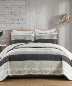 Colcha de Rayas QuiltMuse Tamaño King - 100% Algodón Colcha