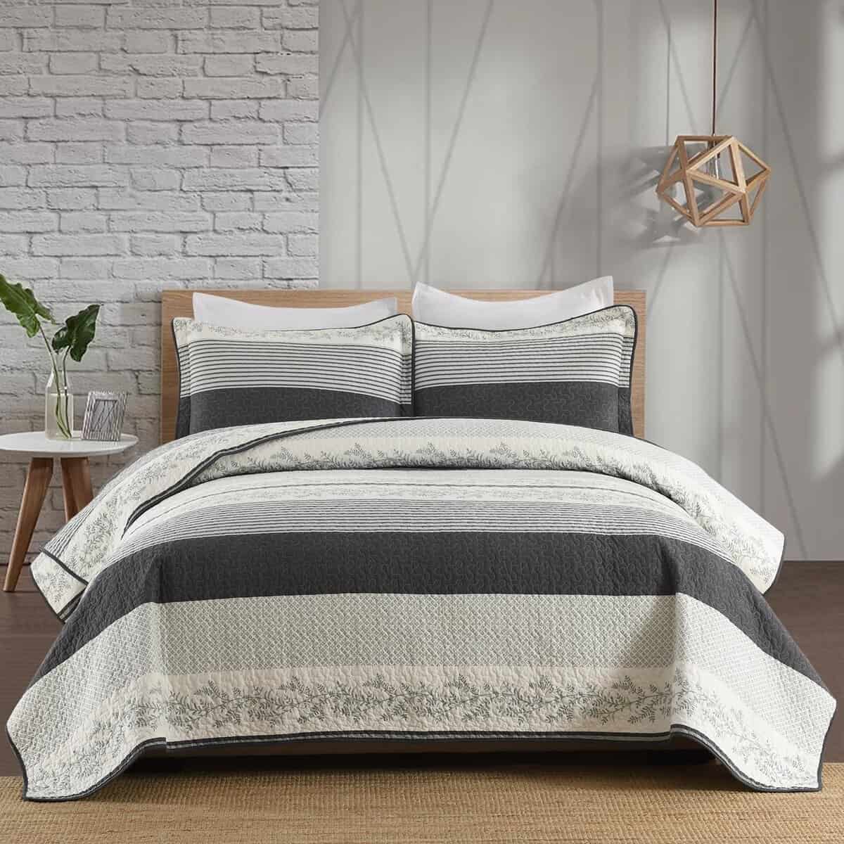 Colcha de Rayas QuiltMuse Tamaño King - 100% Algodón Colcha