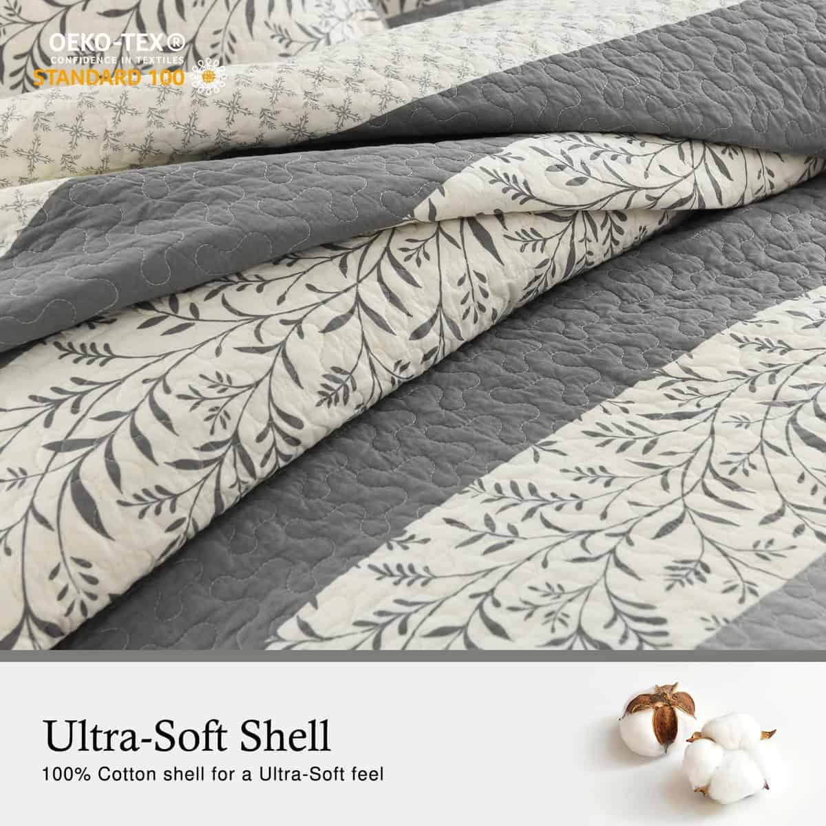 Colcha Queen Size a Rayas QuiltMuse - 100% Algodón Colcha - Imagen 4