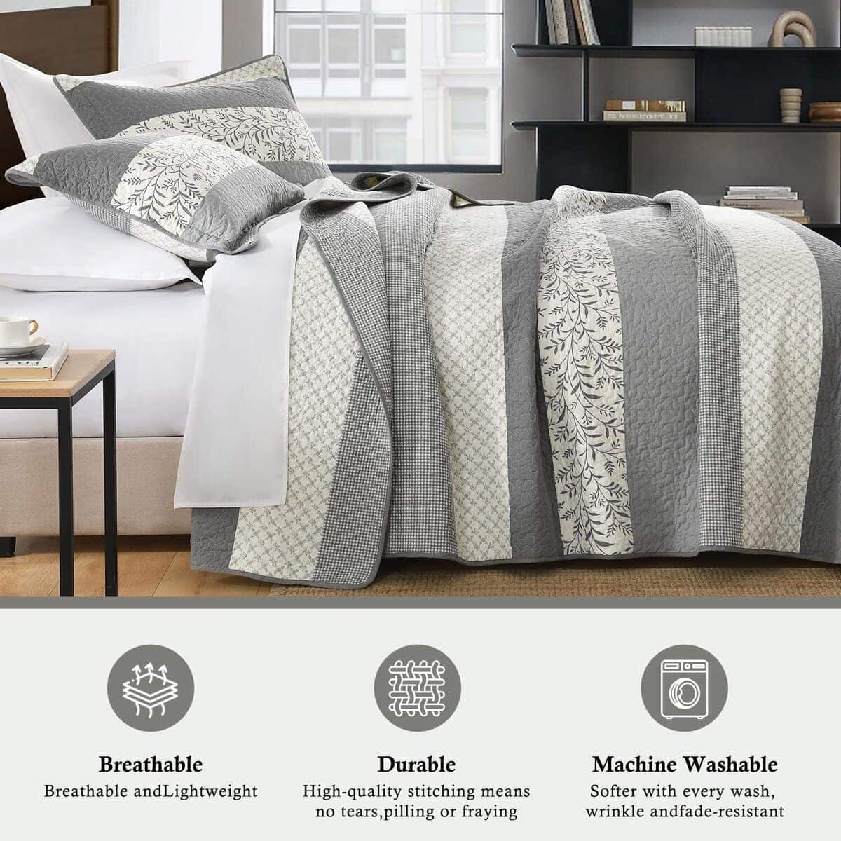 Colcha Queen Size a Rayas QuiltMuse - 100% Algodón Colcha - Imagen 7