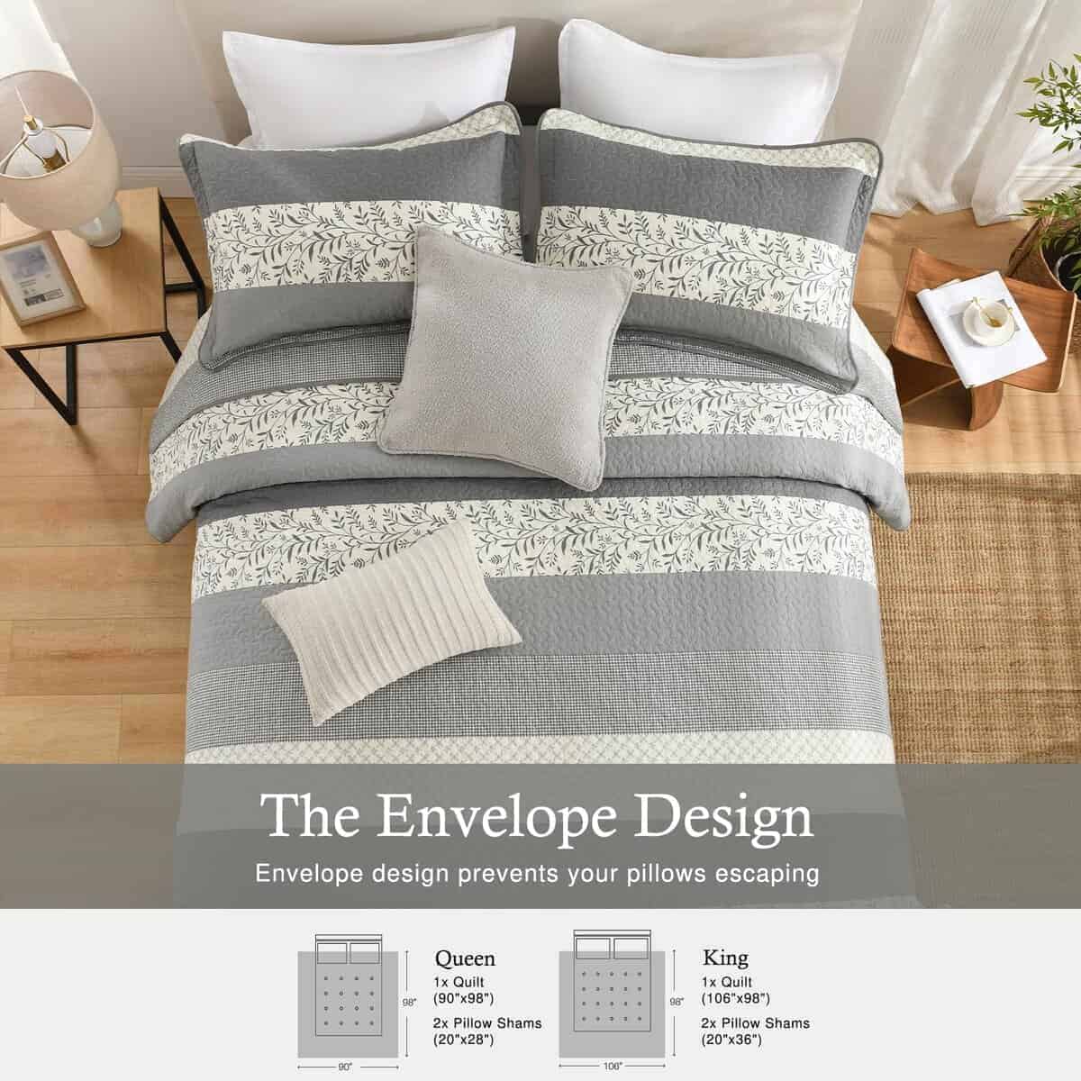 Colcha Queen Size a Rayas QuiltMuse - 100% Algodón Colcha - Imagen 5