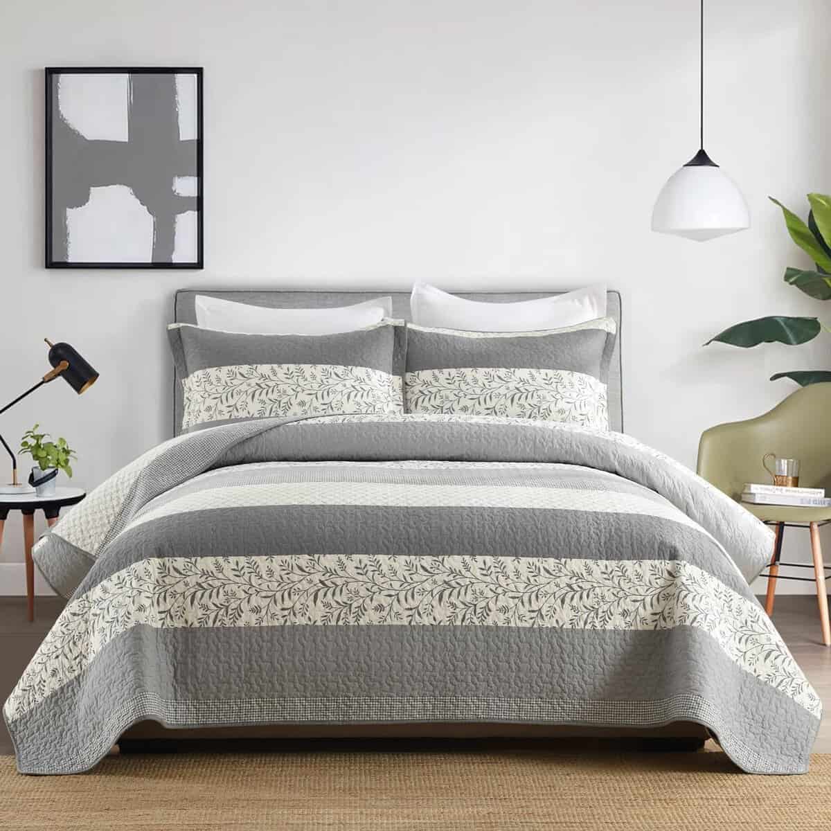 Colcha Queen Size a Rayas QuiltMuse - 100% Algodón Colcha