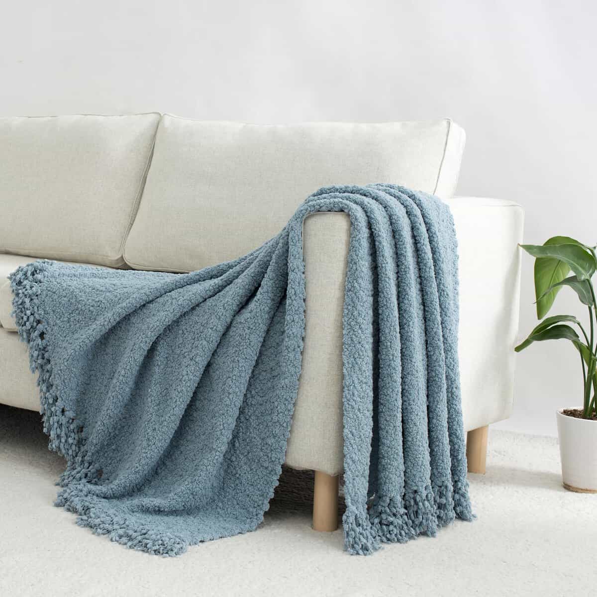 Manta de Tiro para Sofá LONG CREATE, Azul Polvoriento, - Imagen 10