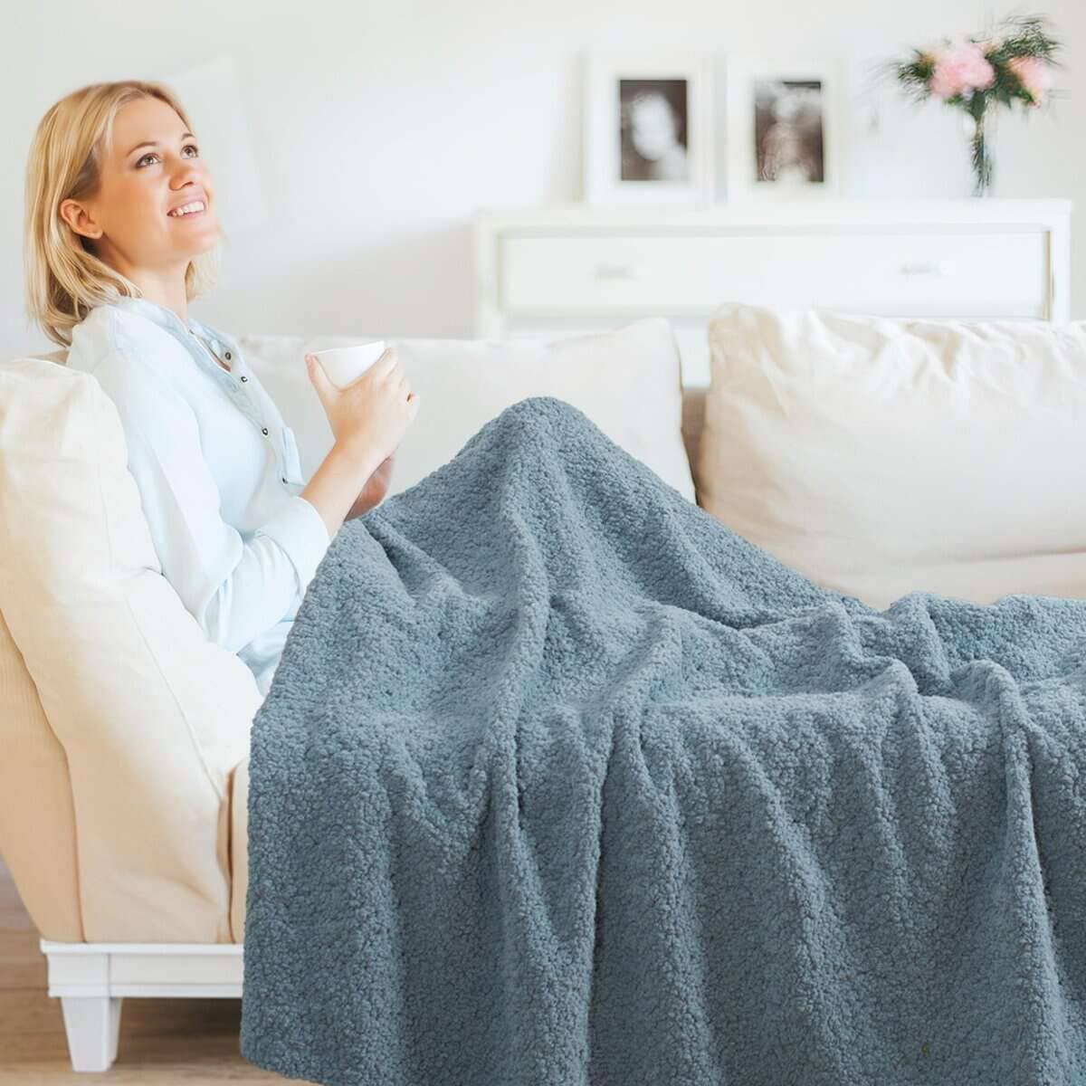 Manta de Tiro para Sofá LONG CREATE, Azul Polvoriento, - Imagen 4