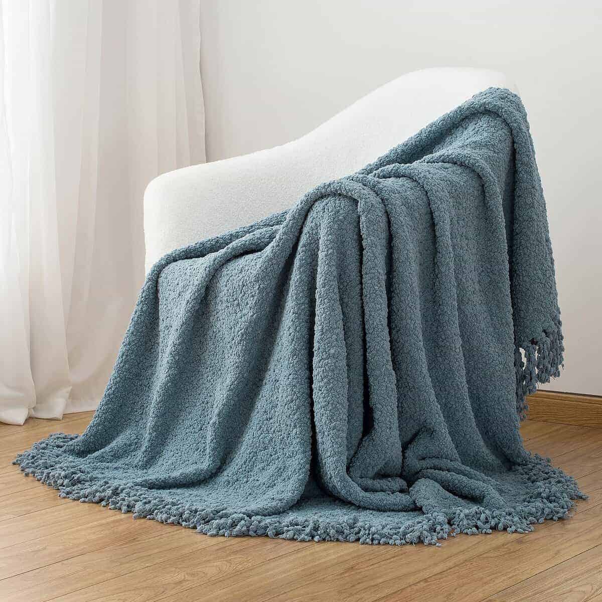 Manta de Tiro para Sofá LONG CREATE, Azul Polvoriento, - Imagen 6