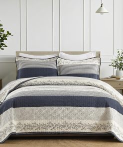Colcha a rayas SOElinens tamaño King - Juego de colcha azul