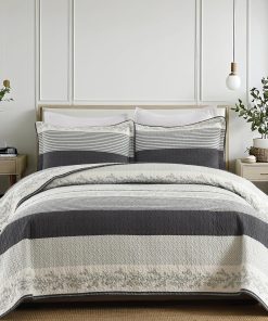 Edredón a rayas tamaño Queen de SOElinens - Juego de