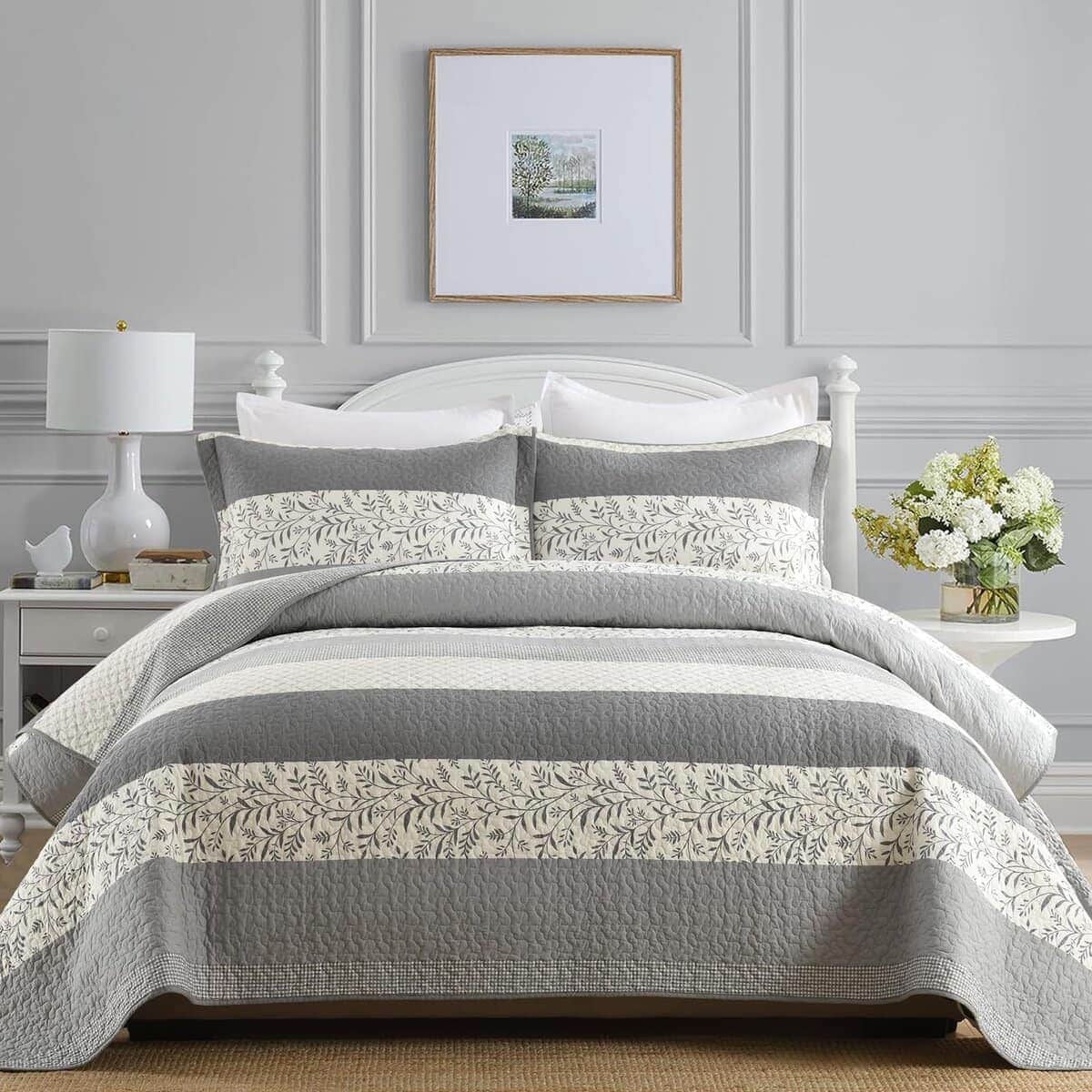 Juego de edredón a rayas SOElinens tamaño King - Set de