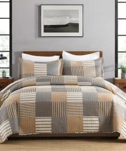 Juego de edredón de algodón 100% tamaño -Gris/Marrón/Beige