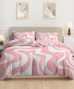 Rvciby Juego de Funda de Edredón Rosada de Rayas Lindas